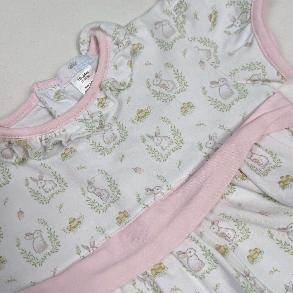 Baby Loren Dress Girls Sz 18-24m White Bunny Rabbit Spring Boutique Pima - Picture 2 of 4